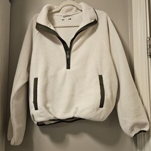 The Upside White Zip-Up Sweater with Black Trim